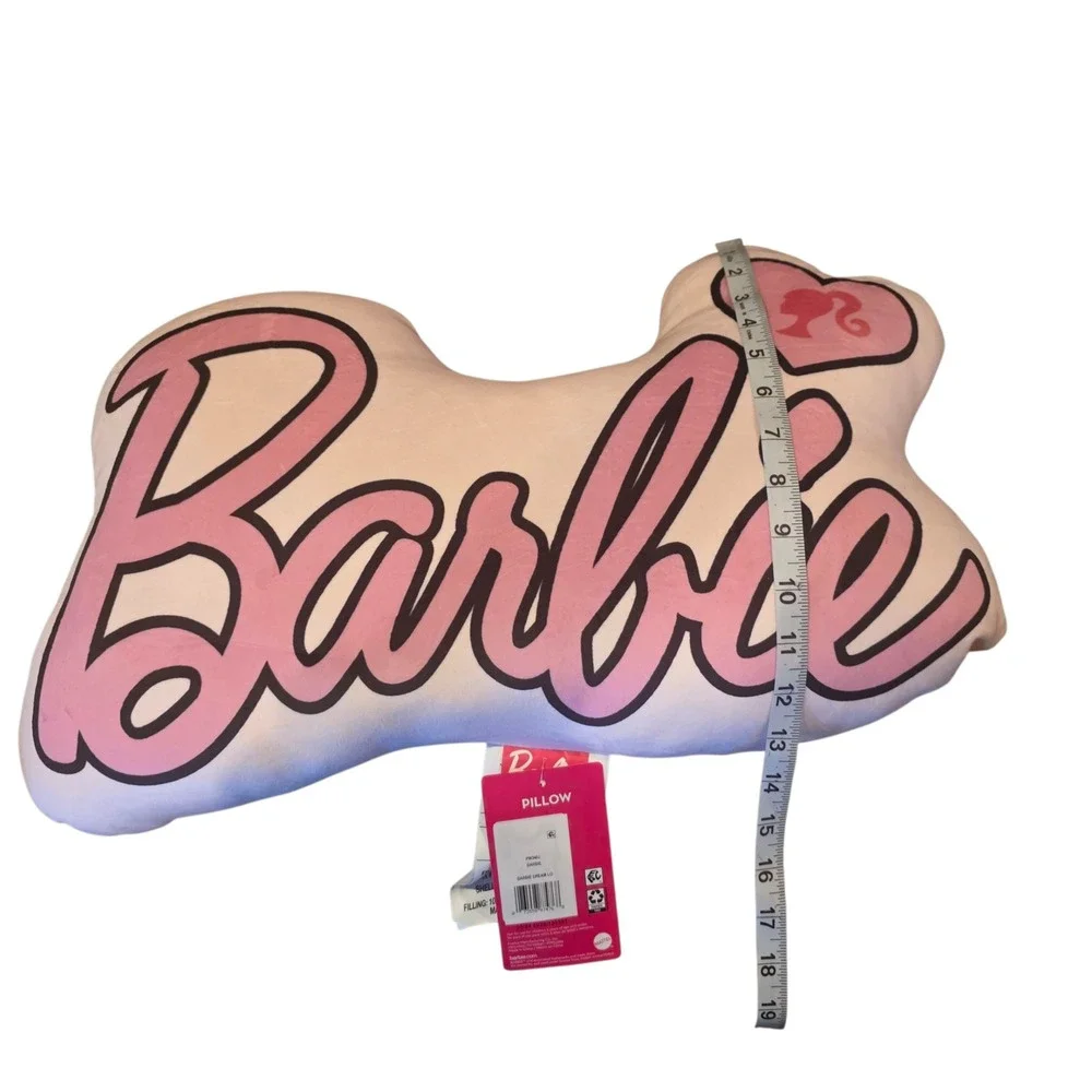 Barbie Logo Bone Shaped Pillow Pink White Accent Bow Plush Fun Decor NWT‎